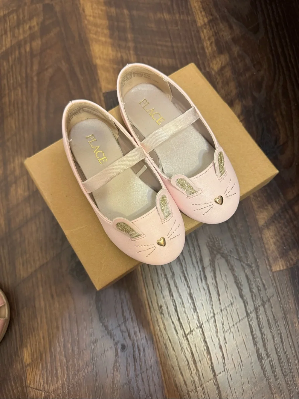 The Children's Place Light Pink Bunny Mary Janes with Gold Accents- Size 7